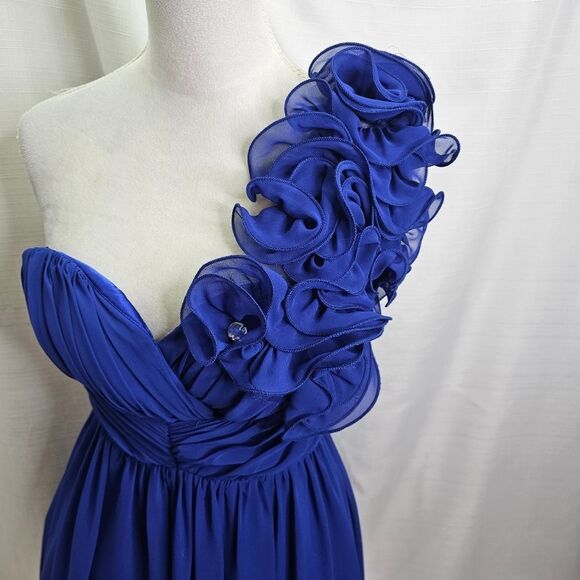 DEB Vintage Royal Blue One Shoulder Chiffon Party Dress Size 3/4 - Picture 3 of 10